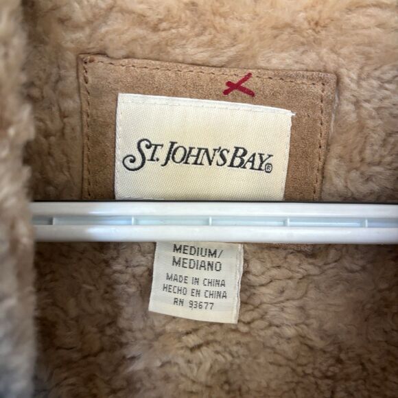 Barn Coat Women M Leather Suede & Fleece Shearling Lined Boho Vntg St Johns Bay - Picture 13 of 15